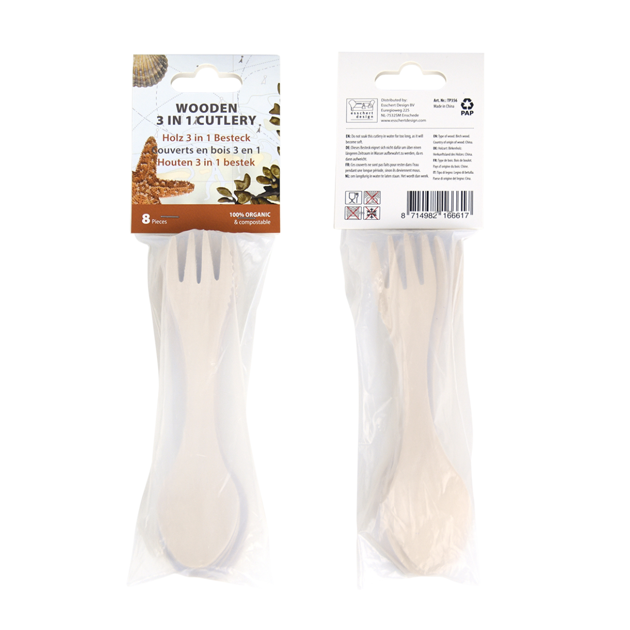 Esschert Design Houten 3 In 1 Bestek Set Van 8
