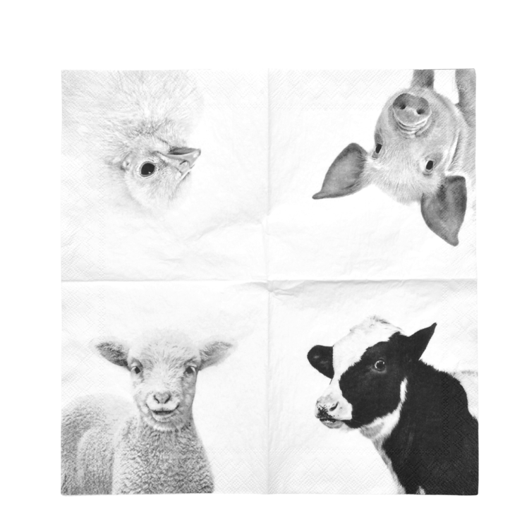 esschert design Servetten boerderijdieren z/w S