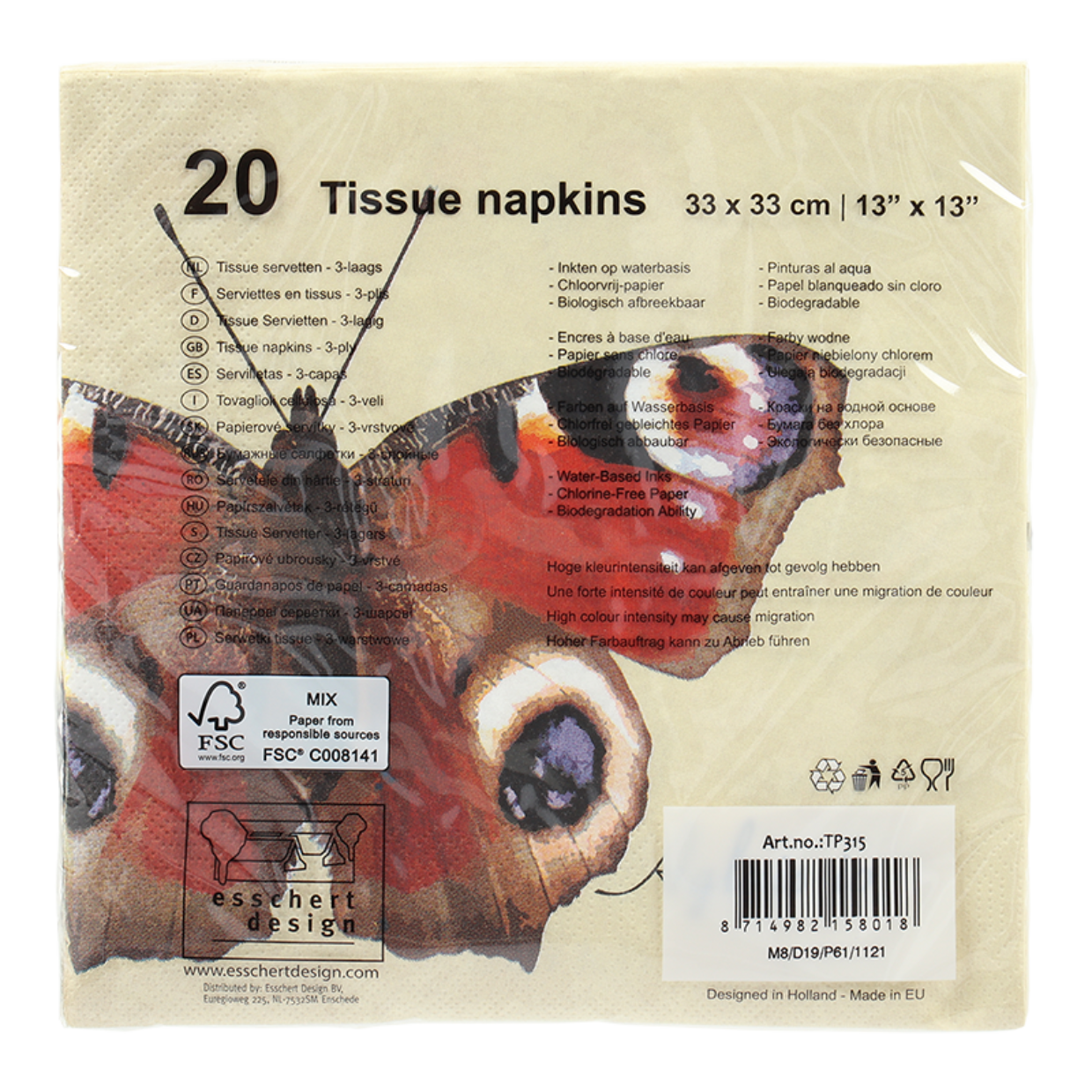 Esschert Design Servetten Vlinders 33x33cm