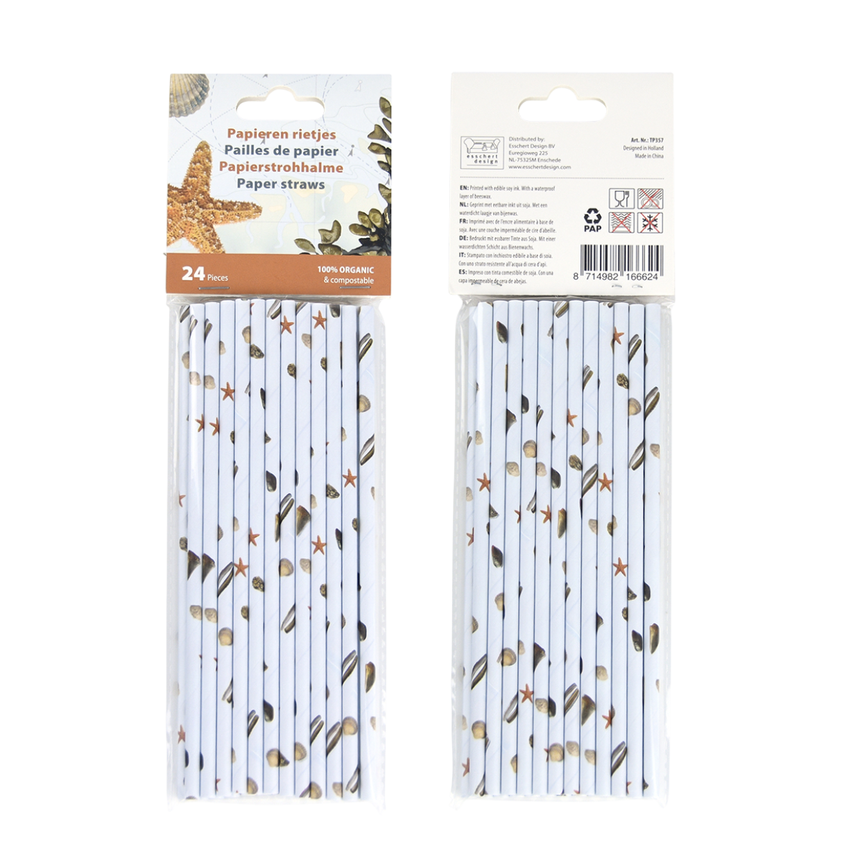 Esschert Design Strand Papieren Rietjes Set Van 24