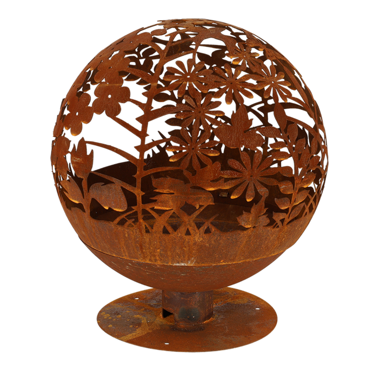 Esschert Design Roest Vuurbal Lasergesneden Bloemen