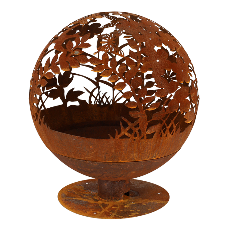 esschert design Roest vuurbal lasergesneden bloemen