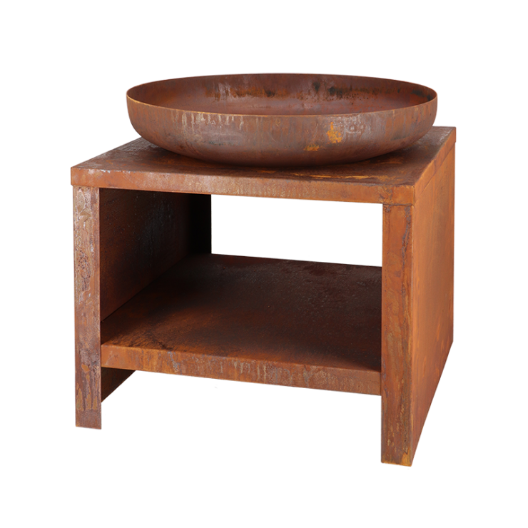 esschert design Vuurschaal met houtopslag 60 cm roest