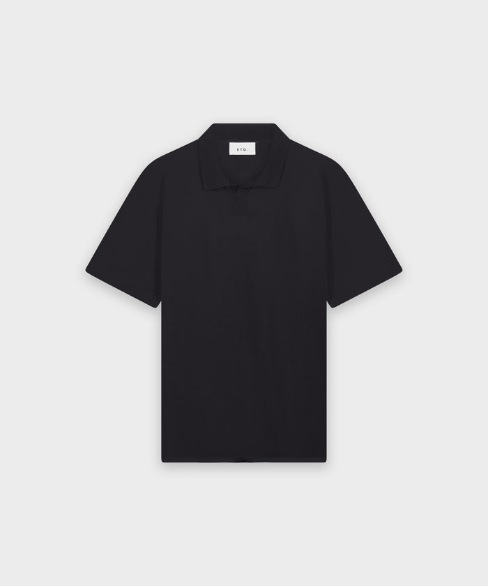 etq amsterdam PO 02 Essence Buttonless Black Gemerceriseerd Pima-katoen