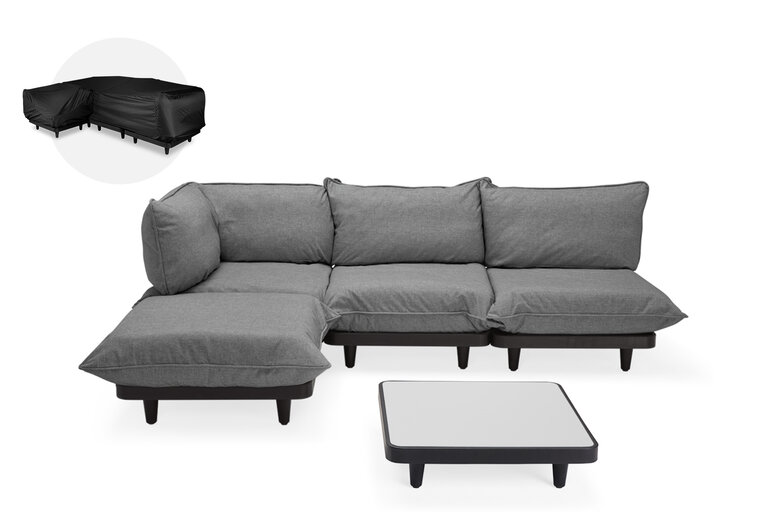 fatboy Paletti Set Large + tafel + gratis hoes Modulaire loungeset voor buiten grijs 280x190x90 cm