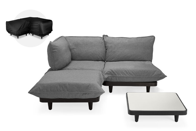 fatboy Paletti Set Medium + tafel + gratis hoes Modulaire loungeset voor buiten grijs 190x190x90 cm