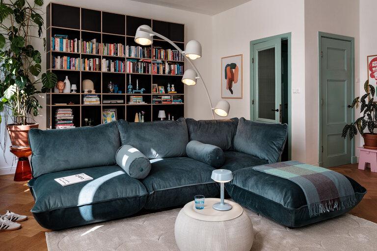 fatboy Sumo Corner Sofa Velvet Recycled Modulaire hoekbank blauw 301 cmx204.5x90 cm