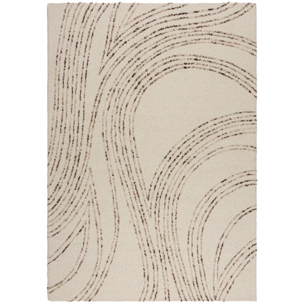 Flycarpets Abstract Swirl Vloerkleed - Laagpolig - 100% Wol Modern - Naturel / Bruin / Beige