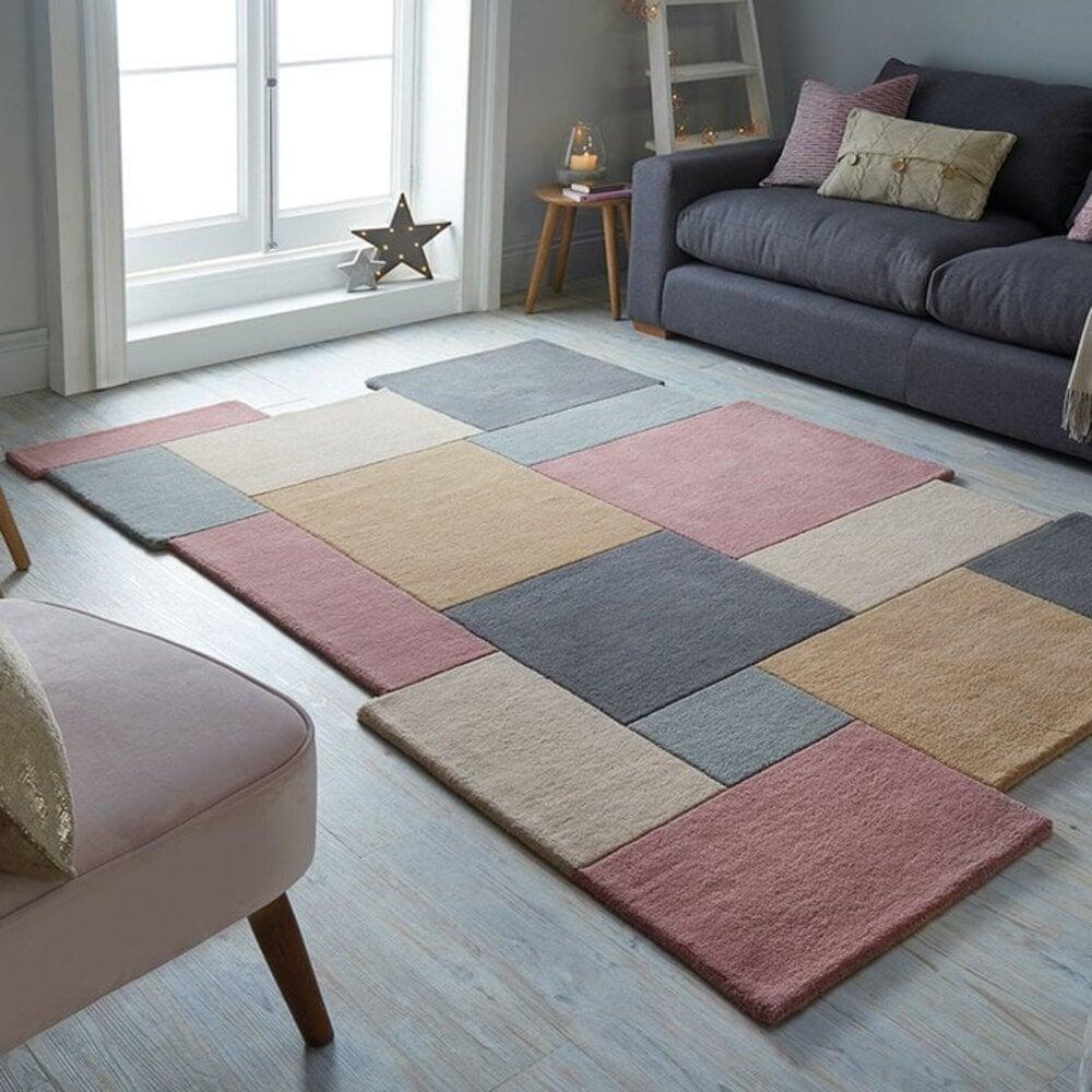 Flycarpets Abstract Vloerkleed - Stracto Collage - Organische Vorm Modern - Roze / Beige