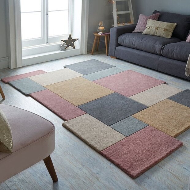 flycarpets Abstract vloerkleed - Stracto Collage - Organische Vorm Modern - Roze / Beige
