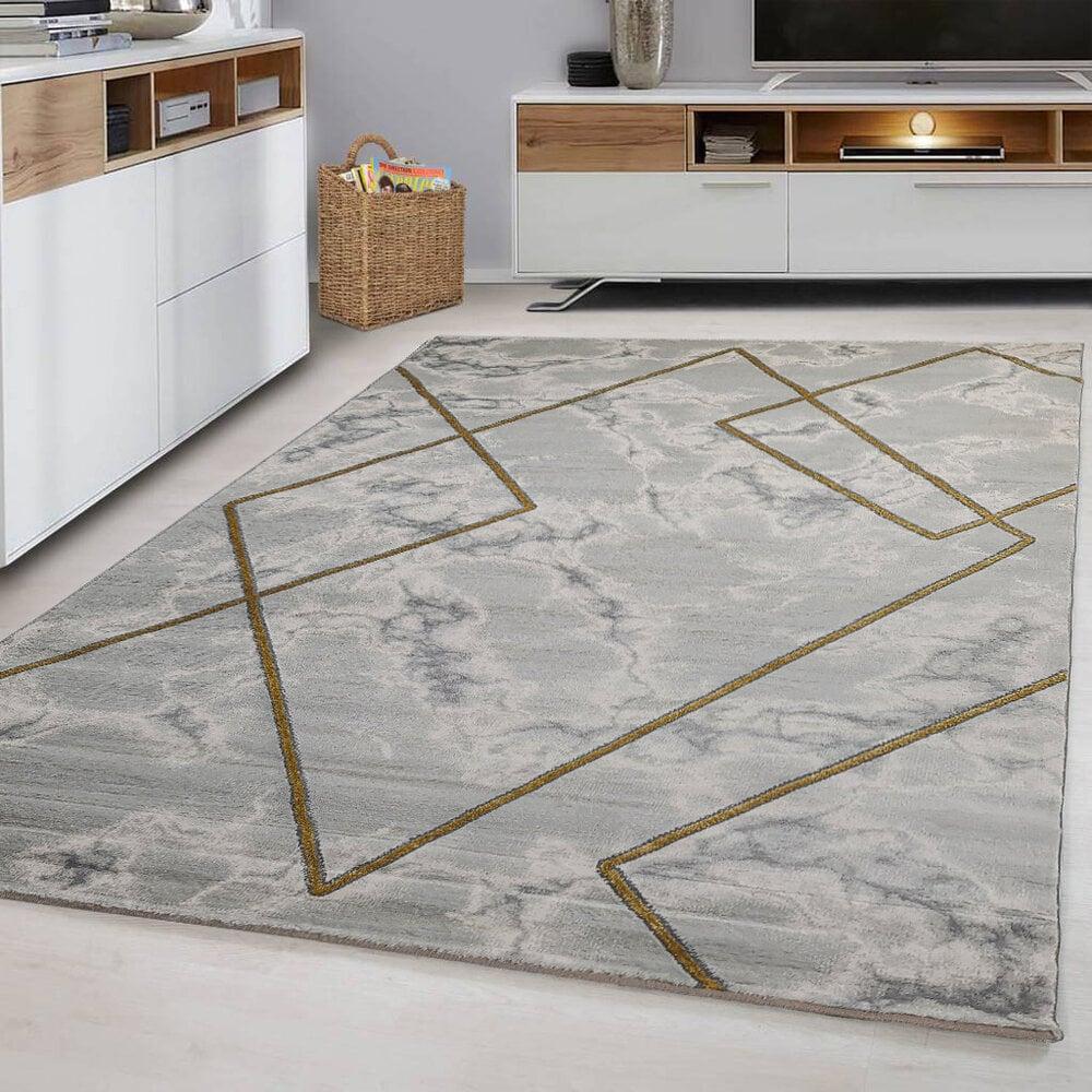 Flycarpets Alba Modern Grijs / Goud Vloerkleed - Marmer Design
