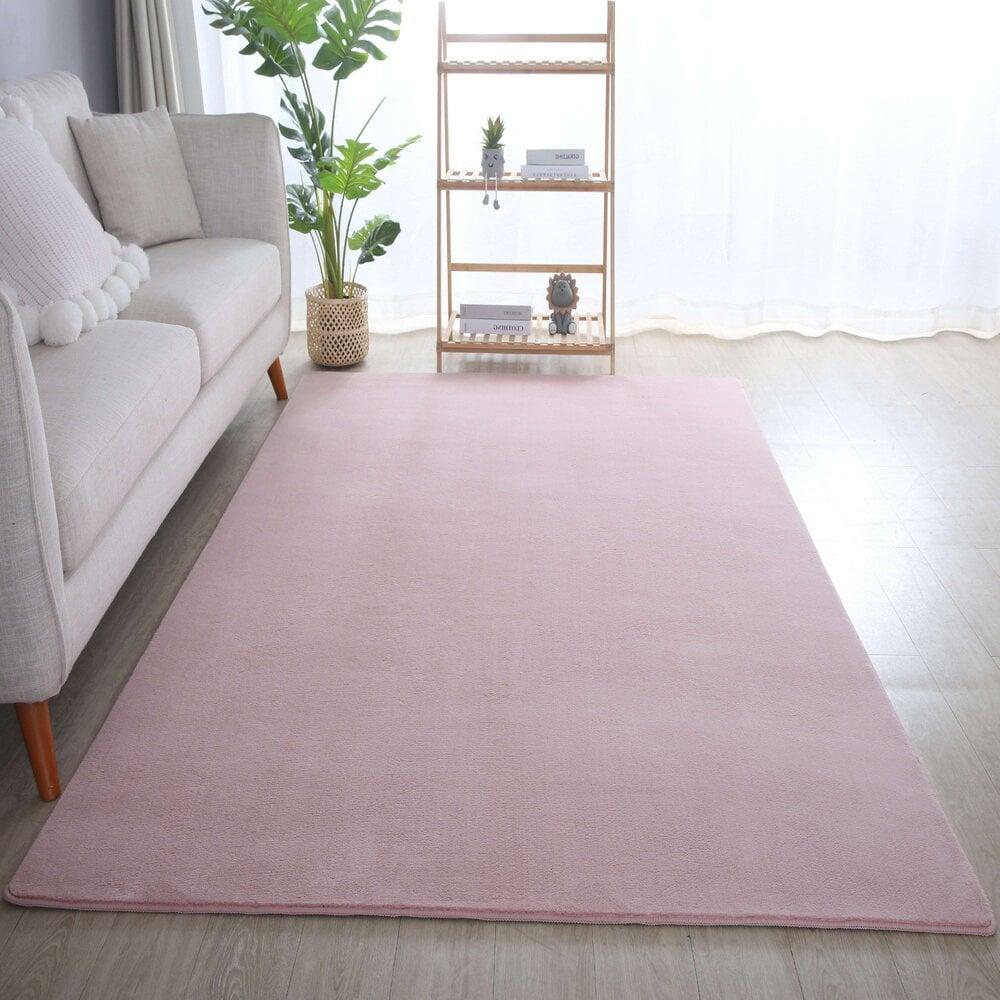 Flycarpets Alberta Laagpolig Fluffy Roze Vloerkleed