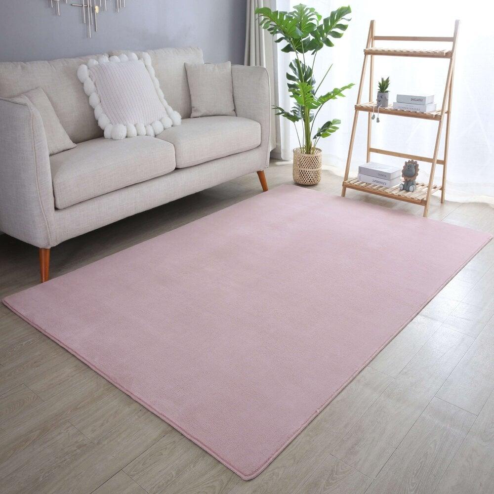 Flycarpets Alberta Laagpolig Fluffy Roze Vloerkleed