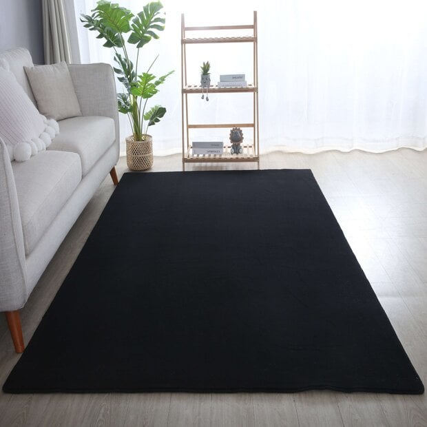 flycarpets Alberta Laagpolig Fluffy Zwart vloerkleed