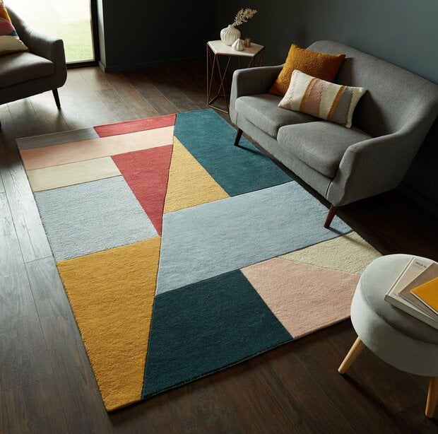flycarpets Alwyn vloerkleed - Laagpolig - 100% Wol - Geo Modern - Multi / Roze