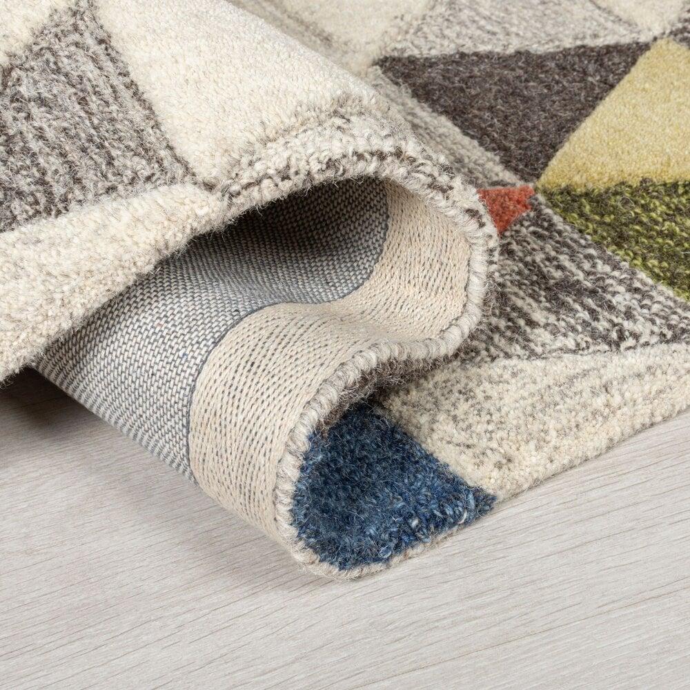 Flycarpets Amari Vloerkleed - Laagpolig - 100% Wol - Driehoek Design Modern - Naturel / Multi