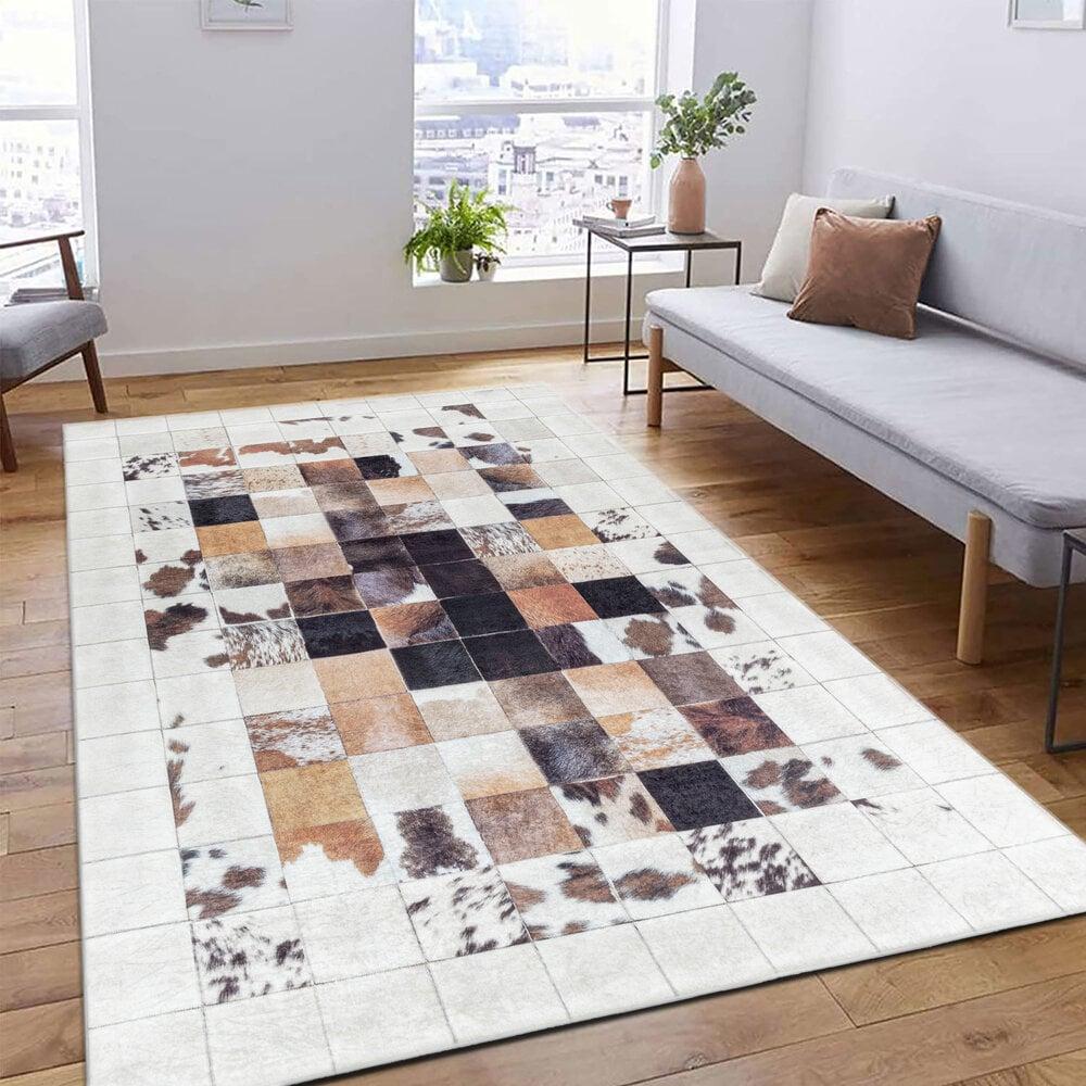 Flycarpets Amira Patchwork Design Wit / Bruin Vloerkleed - Wasbaar