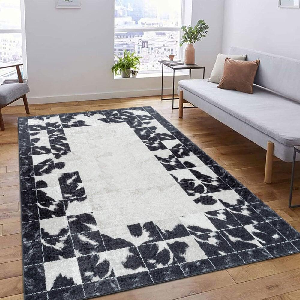 Flycarpets Amira Patchwork Design Zwart / Wit Vloerkleed - Wasbaar