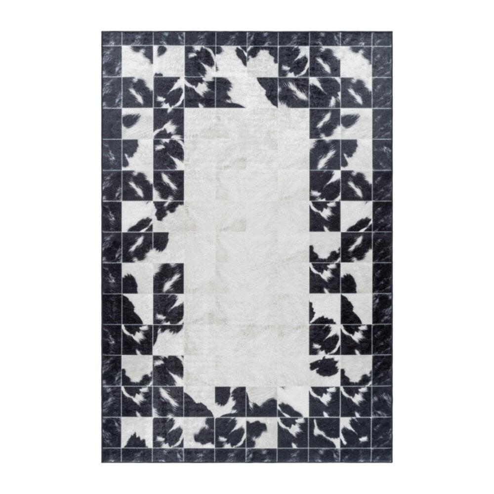 Flycarpets Amira Patchwork Design Zwart / Wit Vloerkleed - Wasbaar