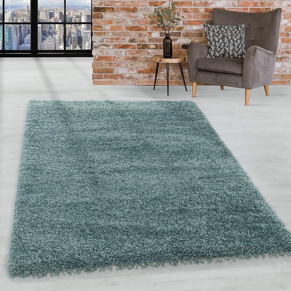 Flycarpets Azure Hoogpolig Aqua Blauw Vloerkleed - Effen