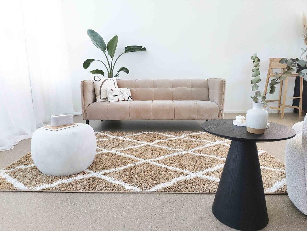 Flycarpets Azure Hoogpolig Beige / Crème Vloerkleed - Geruit