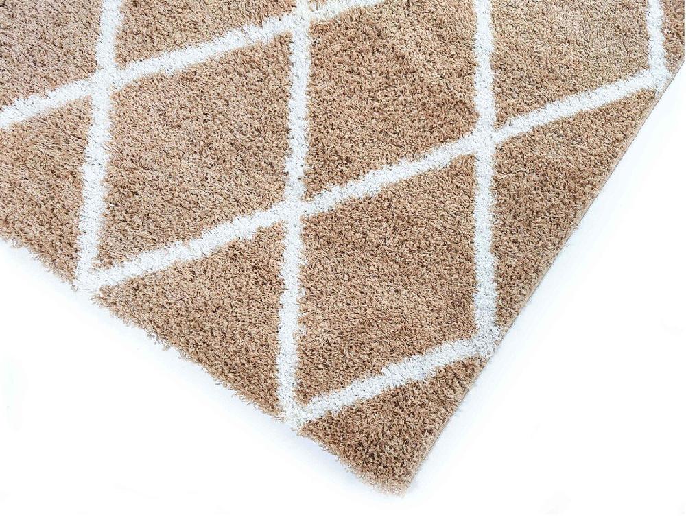Flycarpets Azure Hoogpolig Beige / Crème Vloerkleed - Geruit
