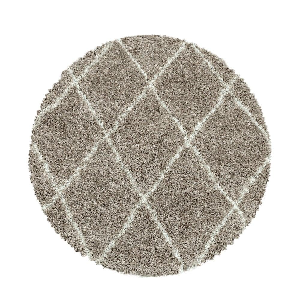 Flycarpets Azure Hoogpolig Geruit Beige Vloerkleed - Rond