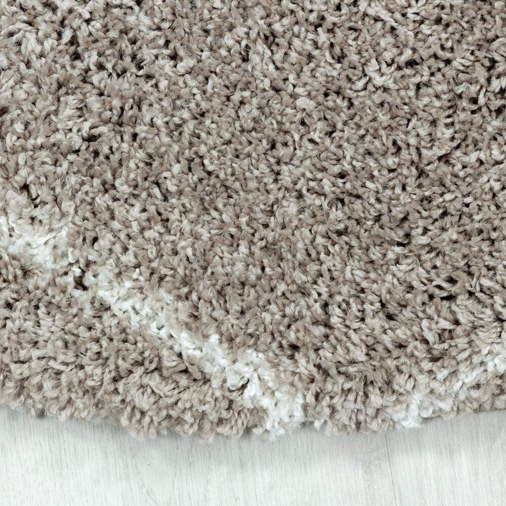 Flycarpets Azure Hoogpolig Geruit Beige Vloerkleed - Rond