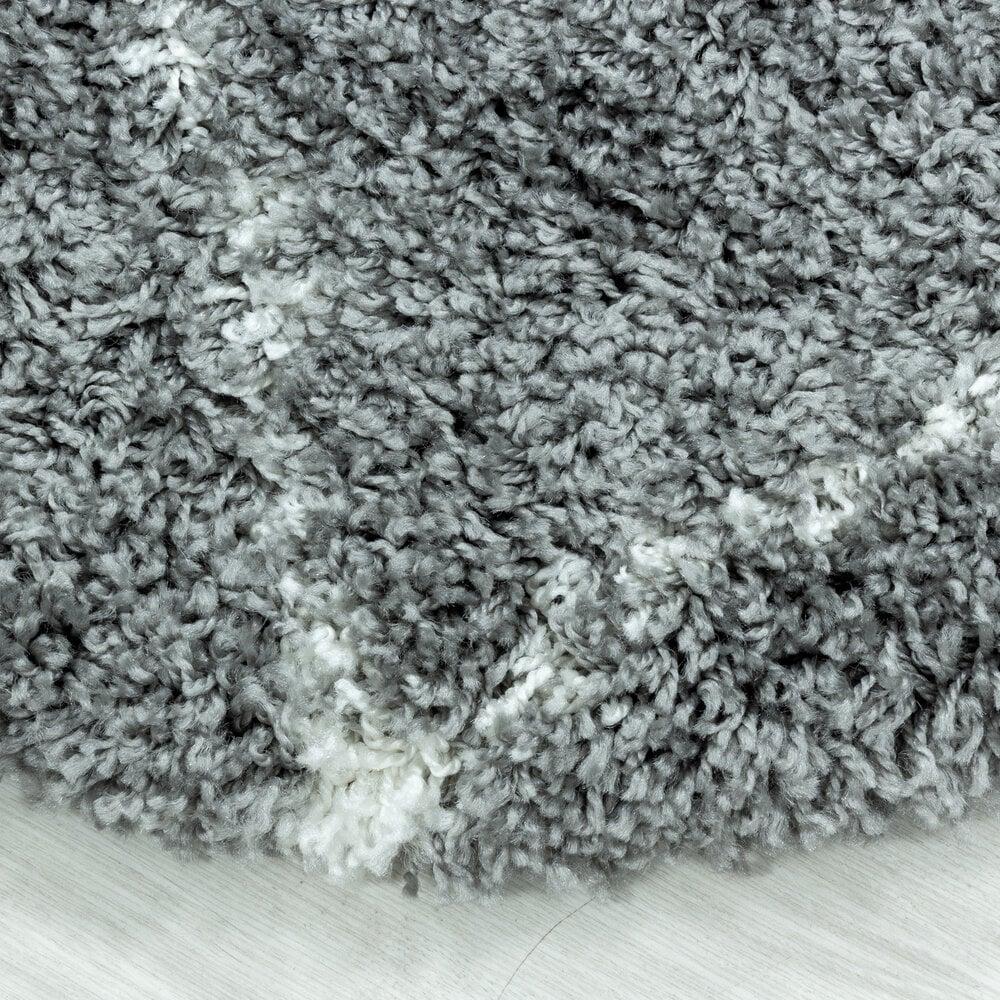 Flycarpets Azure Hoogpolig Geruit Grijs Vloerkleed - Rond