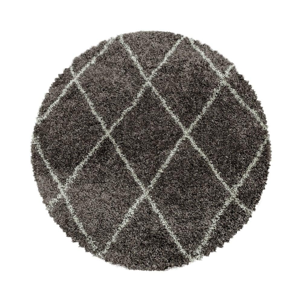 Flycarpets Azure Hoogpolig Geruit Taupe Vloerkleed - Rond