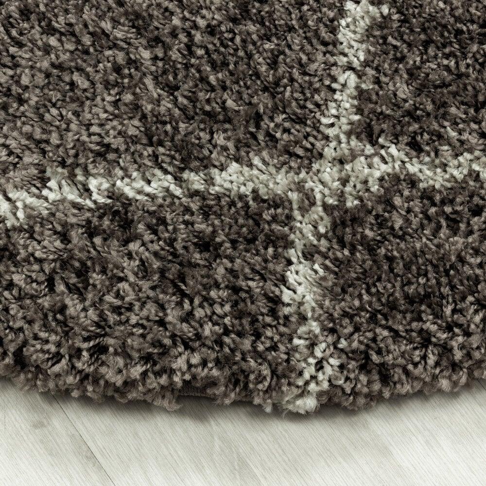 Flycarpets Azure Hoogpolig Geruit Taupe Vloerkleed - Rond