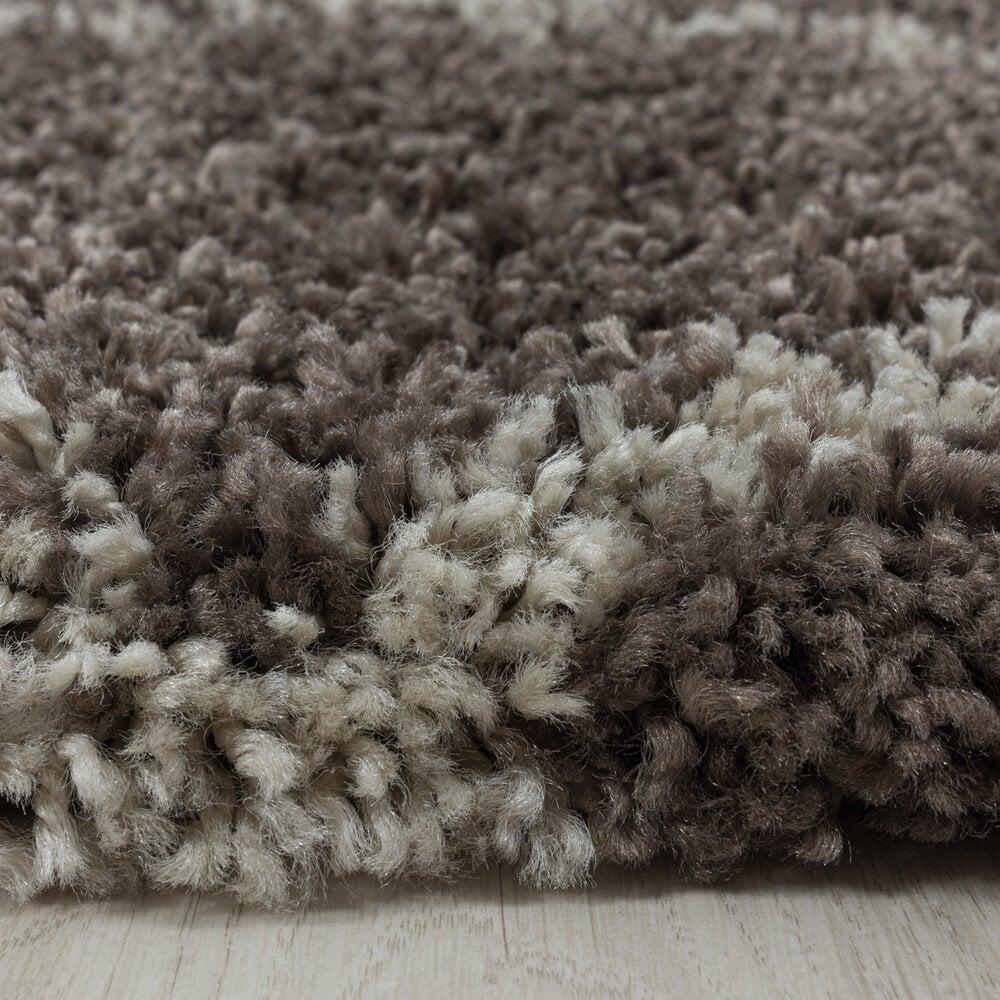 Flycarpets Azure Hoogpolig Geruit Taupe Vloerkleed - Rond
