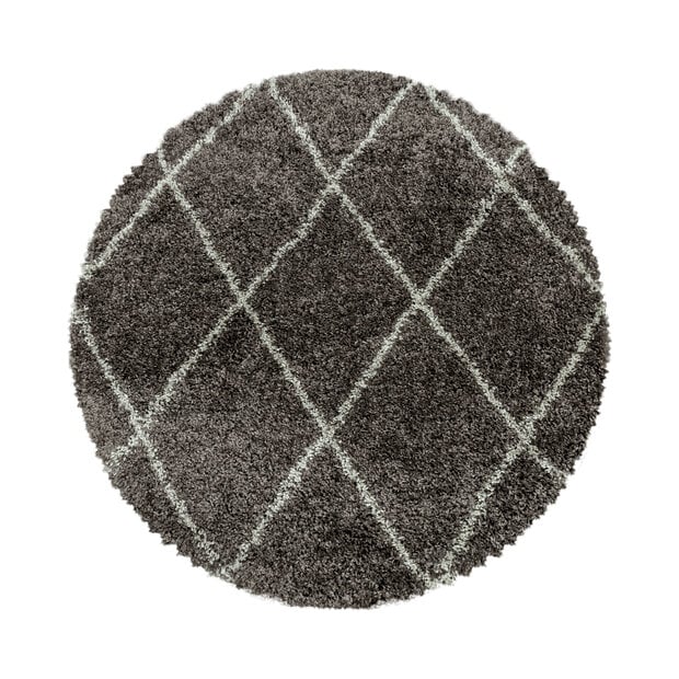 flycarpets Azure Hoogpolig Geruit Taupe vloerkleed - Rond