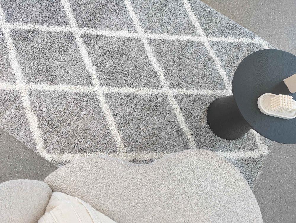 Flycarpets Azure Hoogpolig Zilver Vloerkleed - Geruit