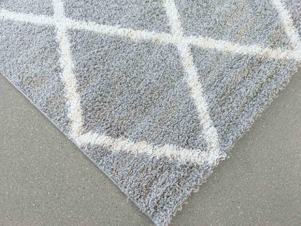 Flycarpets Azure Hoogpolig Zilver Vloerkleed - Geruit