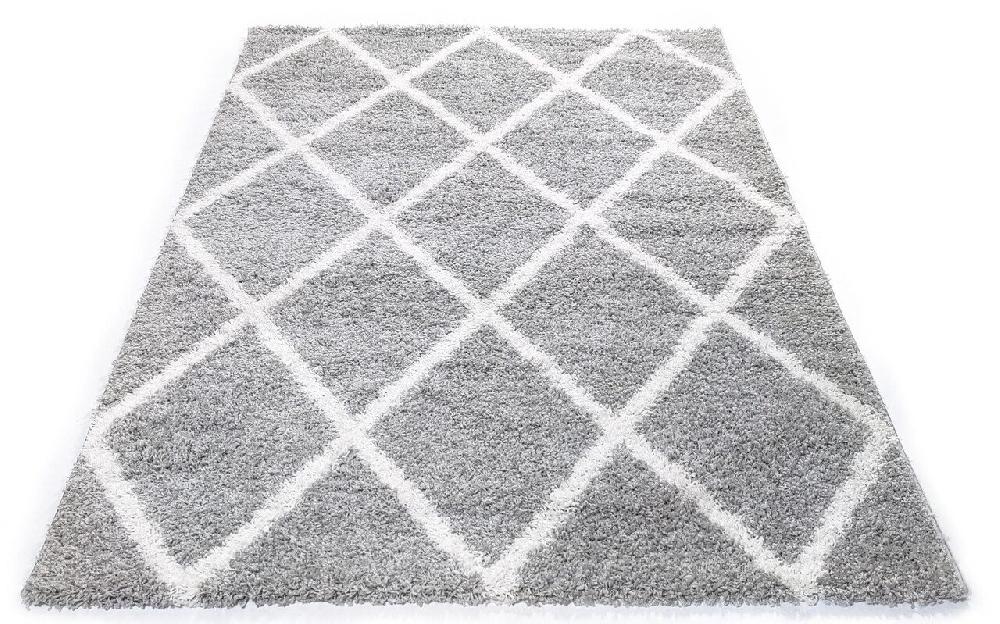 Flycarpets Azure Hoogpolig Zilver Vloerkleed - Geruit