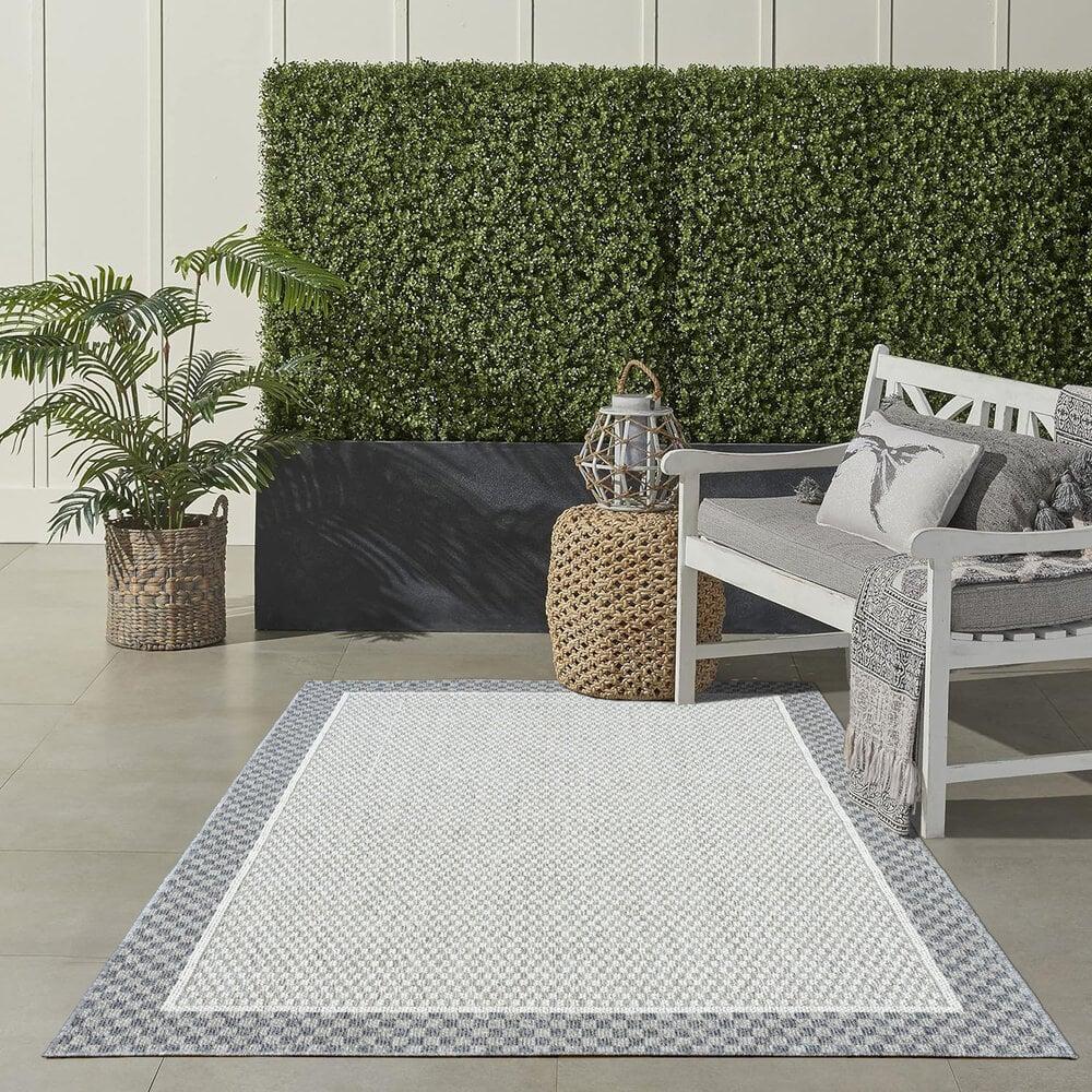 Flycarpets Belize Indoor & Outdoor Grijs / Crème Vloerkleed - Kader Motief