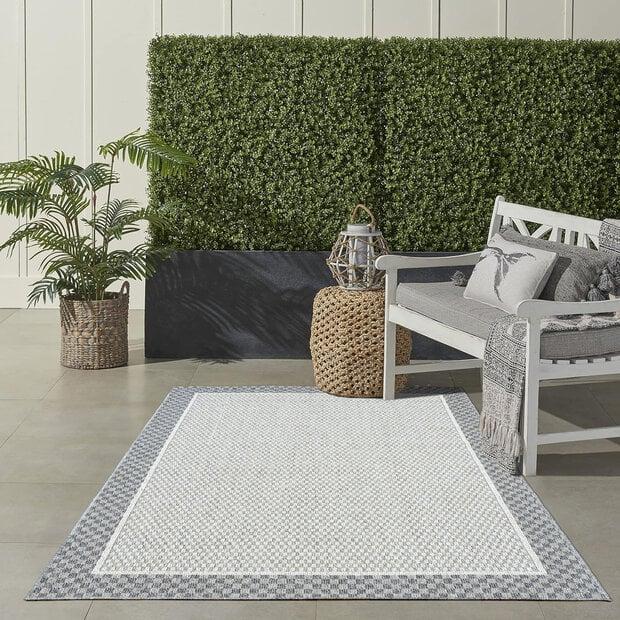flycarpets Belize Indoor & Outdoor Grijs / Crème vloerkleed - Kader Motief