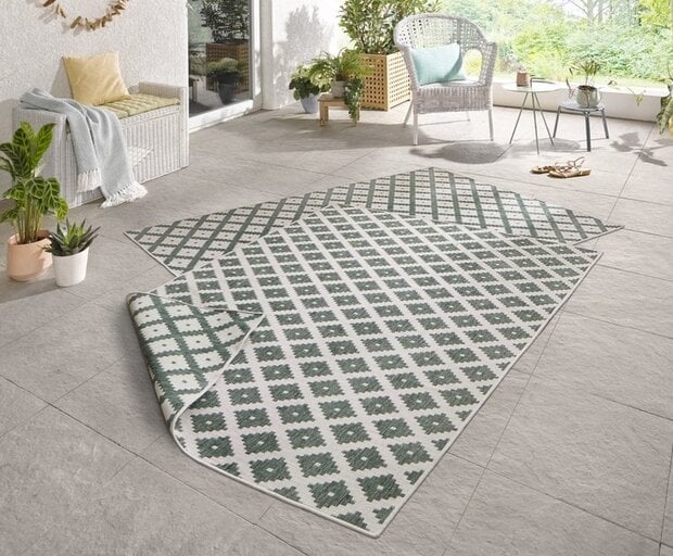 flycarpets Binnen & Buiten Omkeerbaar vloerkleed - Nizza Groen/Crème