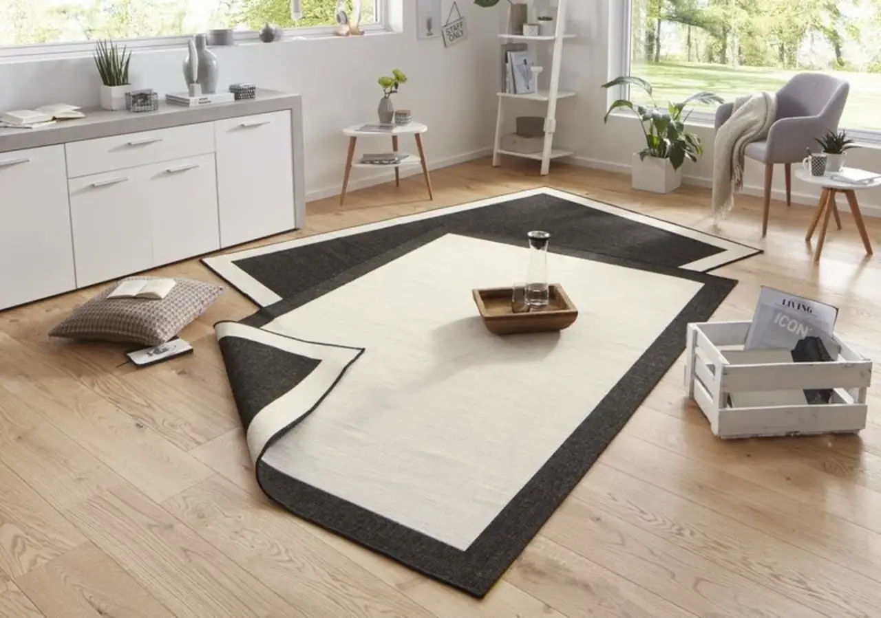 Flycarpets Binnen & Buiten Omkeerbaar Vloerkleed - Panama Zwart/Crème