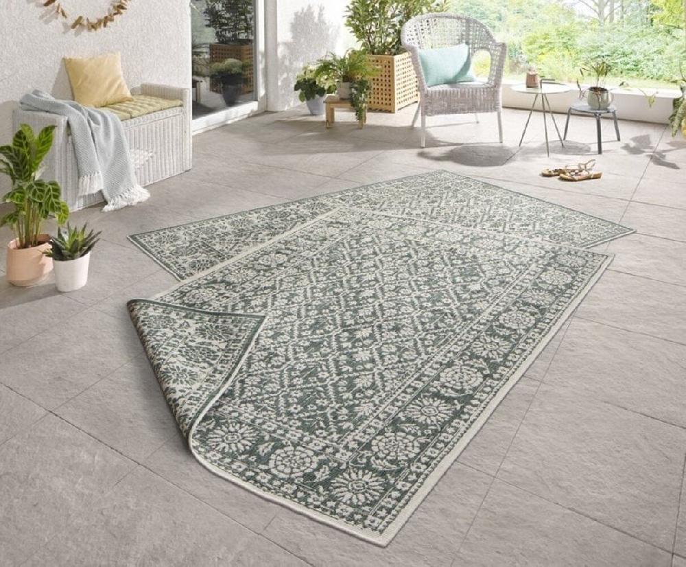 Flycarpets Binnen & Buiten Vloerkleed - Curacao Groen/Crème Omkeerbaar