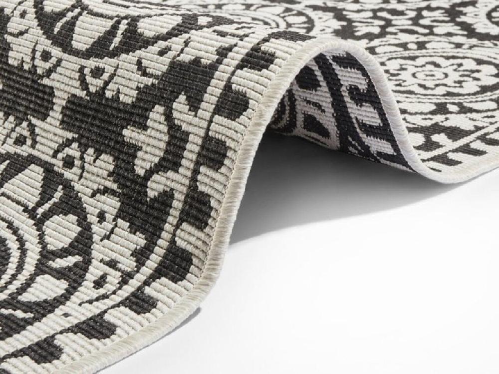 Flycarpets Binnen & Buitenkleed Loper - Jardin Zwart/Crème