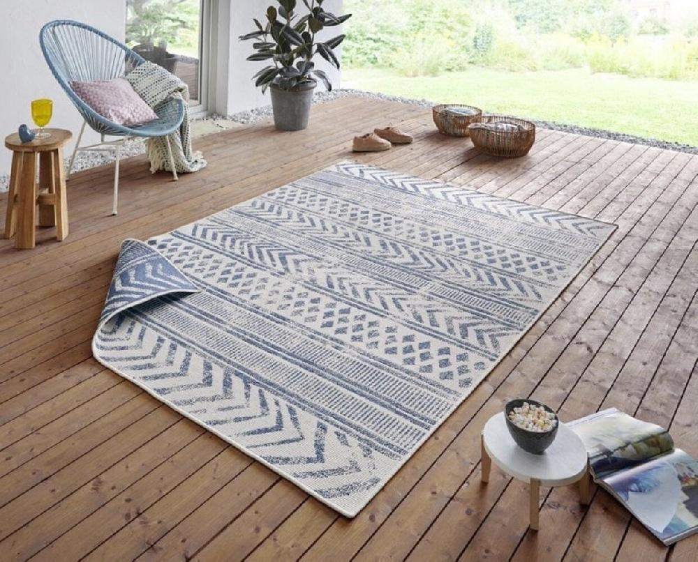 Flycarpets Binnen & Buitenkleed Omkeerbaar - Biri Blauw/Crème