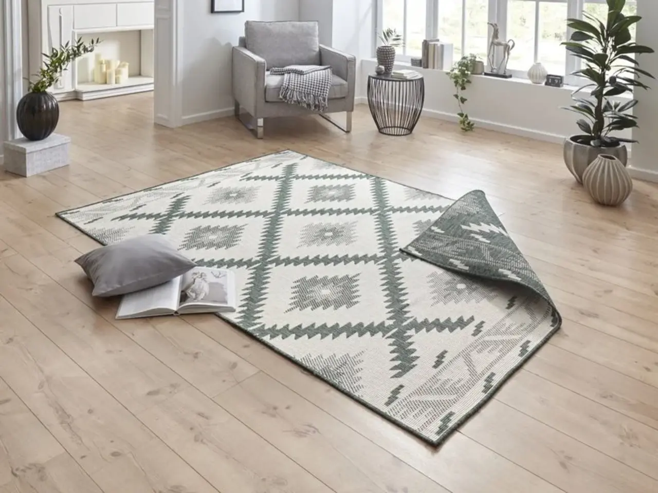 Flycarpets Binnen & Buitenkleed Omkeerbaar - Malibu Groen/Crème