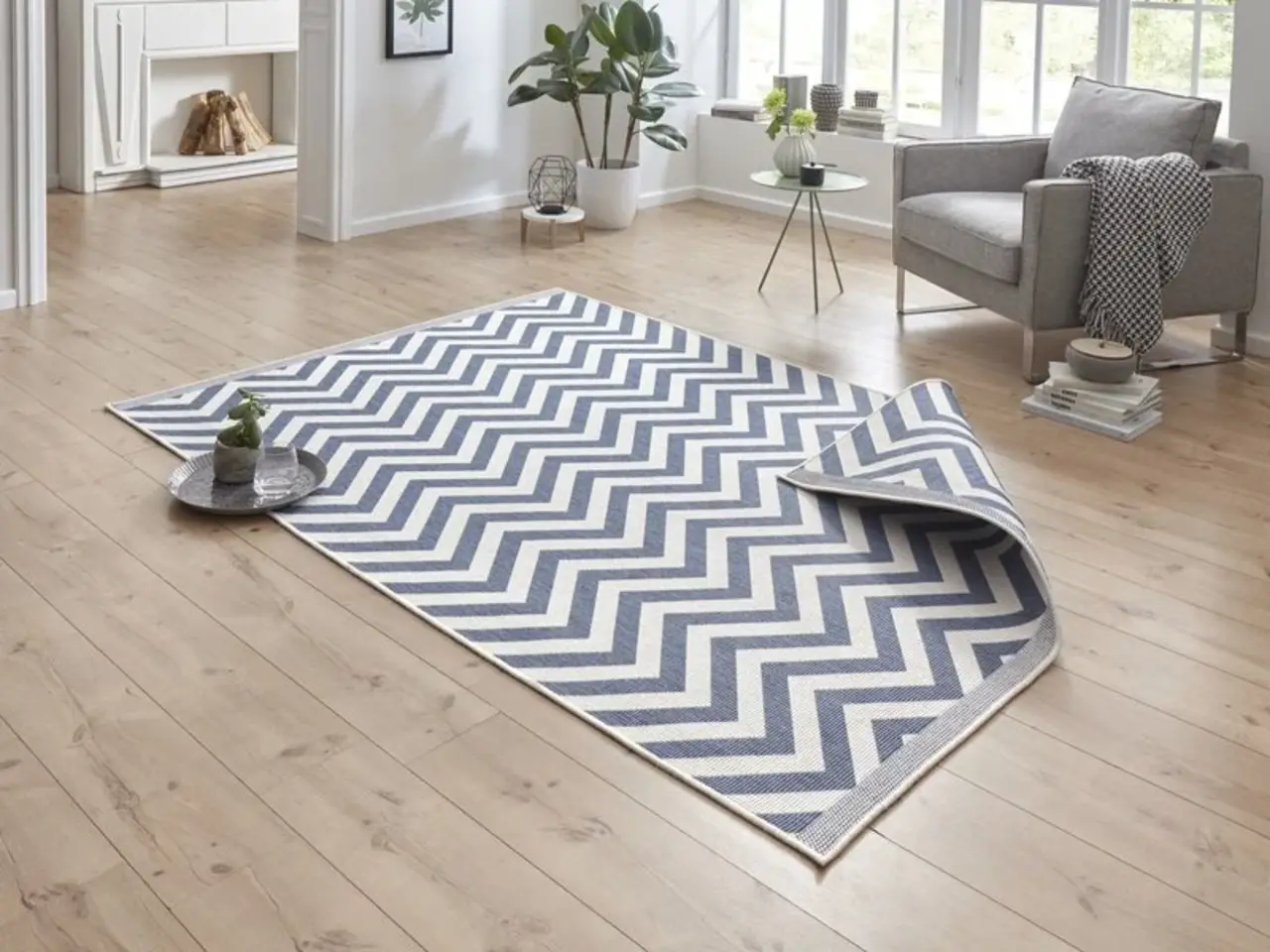 Flycarpets Binnen & Buitenkleed Omkeerbaar - Palma Blauw/Crème