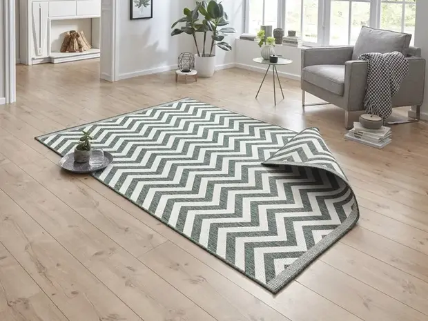 flycarpets Binnen & Buitenkleed Omkeerbaar - Palma Groen/Crème