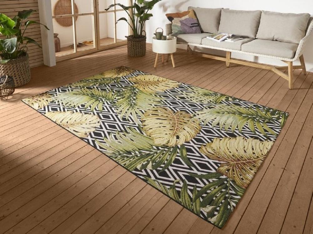 Flycarpets Binnen- En Buitenkleed - Flair Leaves Groen/Zwart