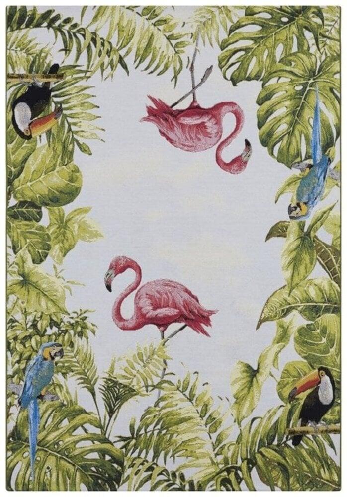 Flycarpets Binnen- En Buitenkleed - Tropical Flamingo & Leaves Meerkleurig