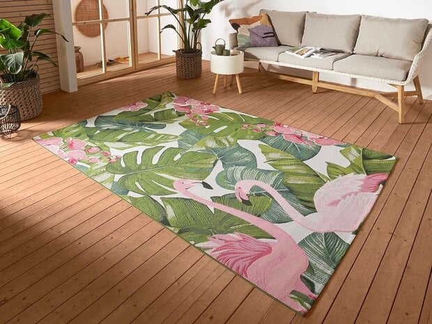 flycarpets Binnen- En Buitenkleed - Tropical Flamingo Multicolor