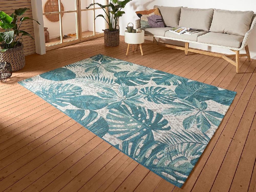 Flycarpets Binnen- En Buitenkleed - Tropical Leaves Blauw